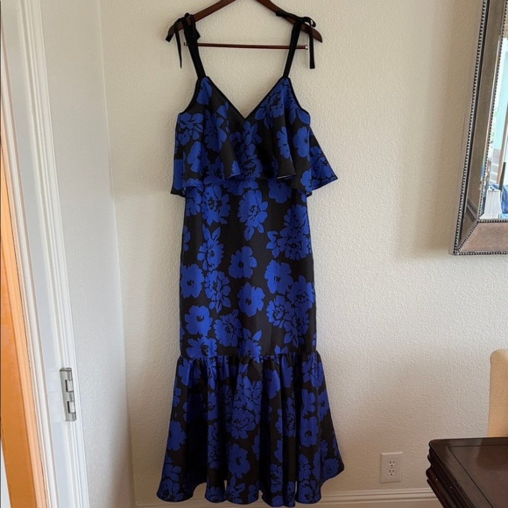 Milly Black and Blue Floral Evening Event Maxi Dress